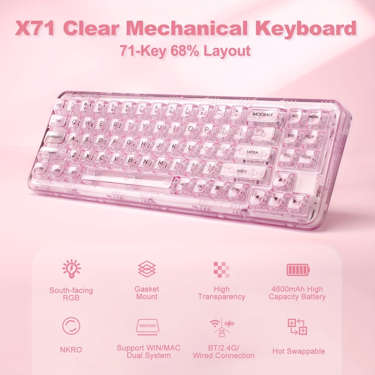 YUNZII X71 Clear Mechanical Keyboard - Tri - Mode - KeyArtisan